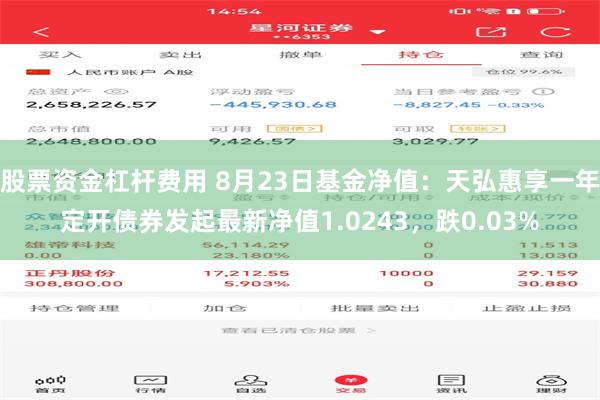 股票资金杠杆费用 8月23日基金净值：天弘惠享一年定开债券发起最新净值1.0243，跌0.03%